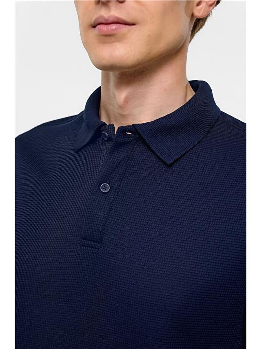 Lacivert Regular Armürlü Polo Yaka Tişört-4