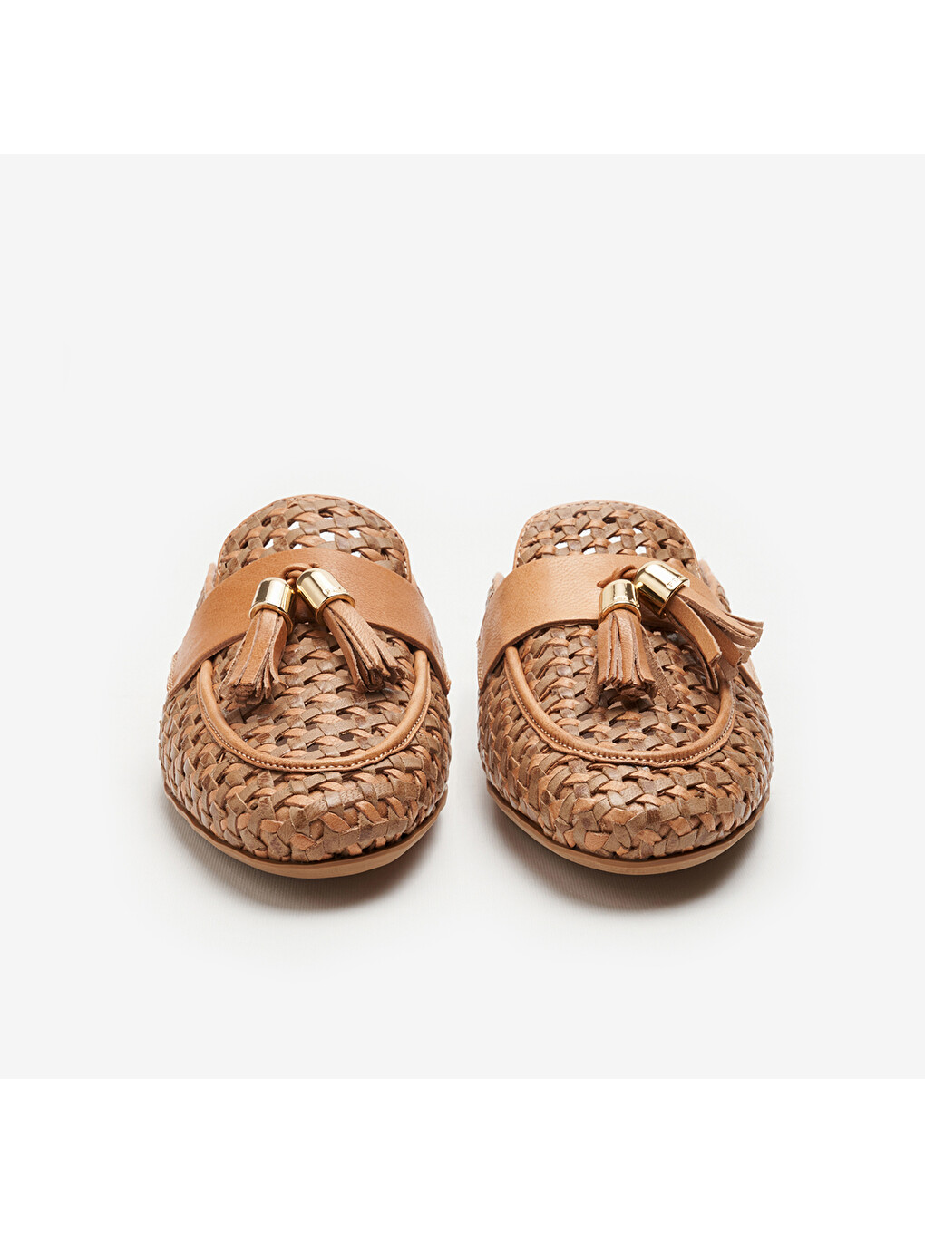Sarı Kadın Terlik 95v7 Woven Leather Mules Wıth Tassels-2