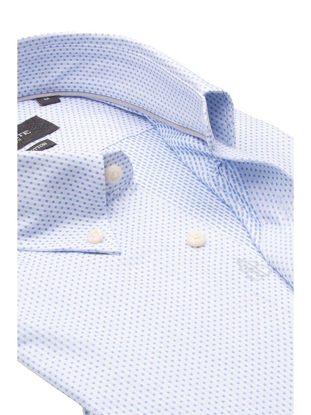 Carlo Armür Pamuklu Slim Fit Açık Mavi Düğmeli Yaka Erkek Baskılı %100 Pamuk Gömlek-5
