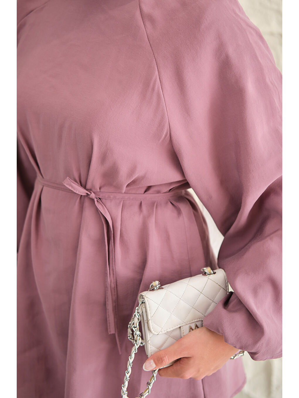 Kadın Bel Bağlamalı Tunik Mürdüm-4