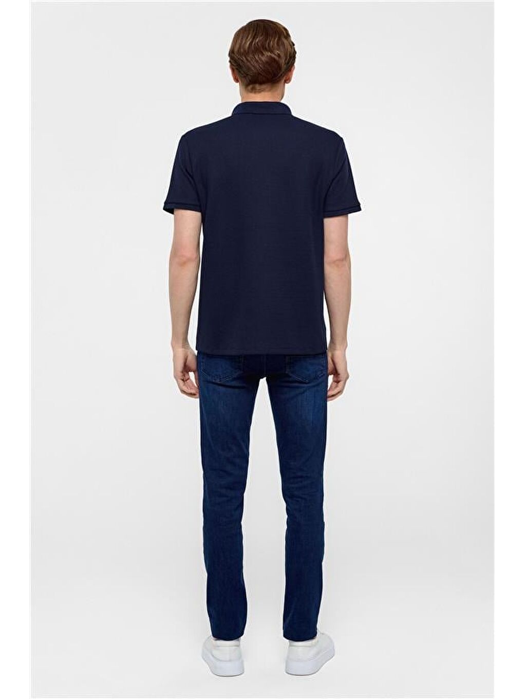 Lacivert Regular Armürlü Polo Yaka Tişört-6