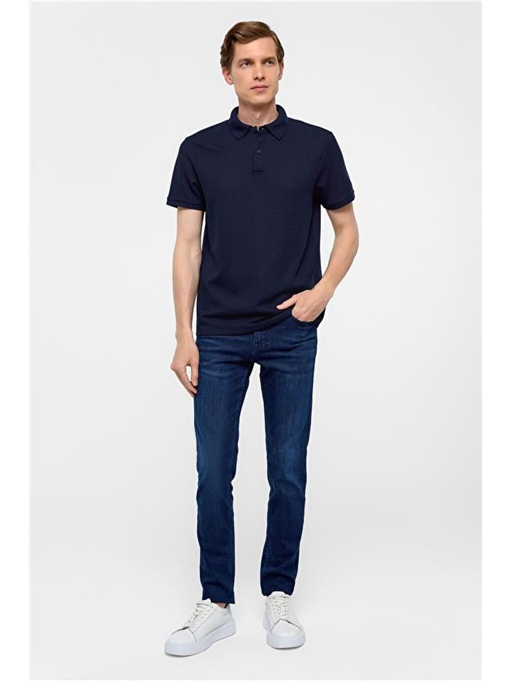 Lacivert Regular Armürlü Polo Yaka Tişört-7