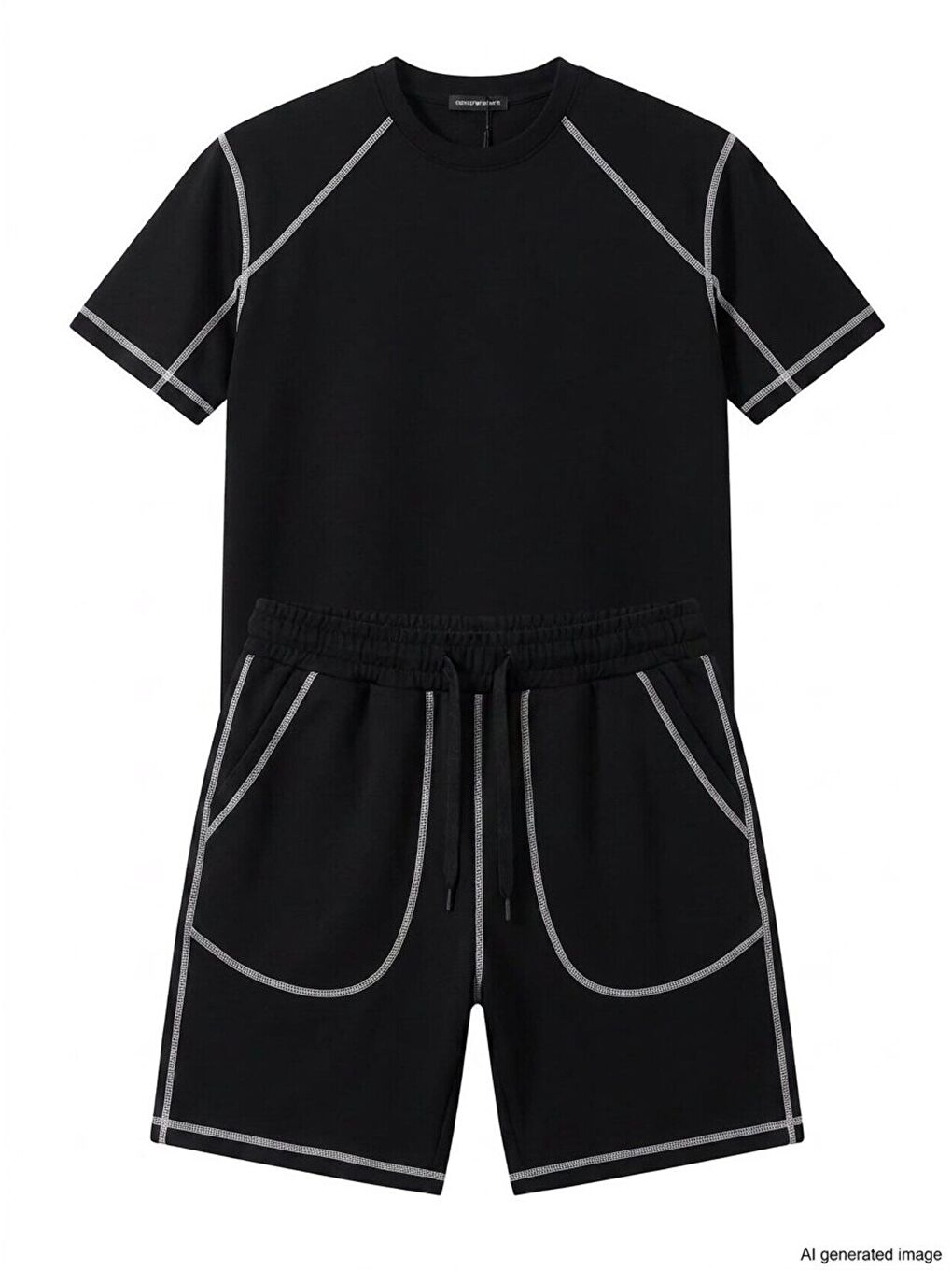 Unisex Karoyaka Dikişli Şortlu Takım - Siyah