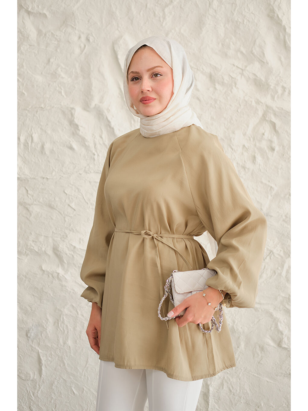 Kadın Bel Bağlamalı Tunik Küf Yeşil-3