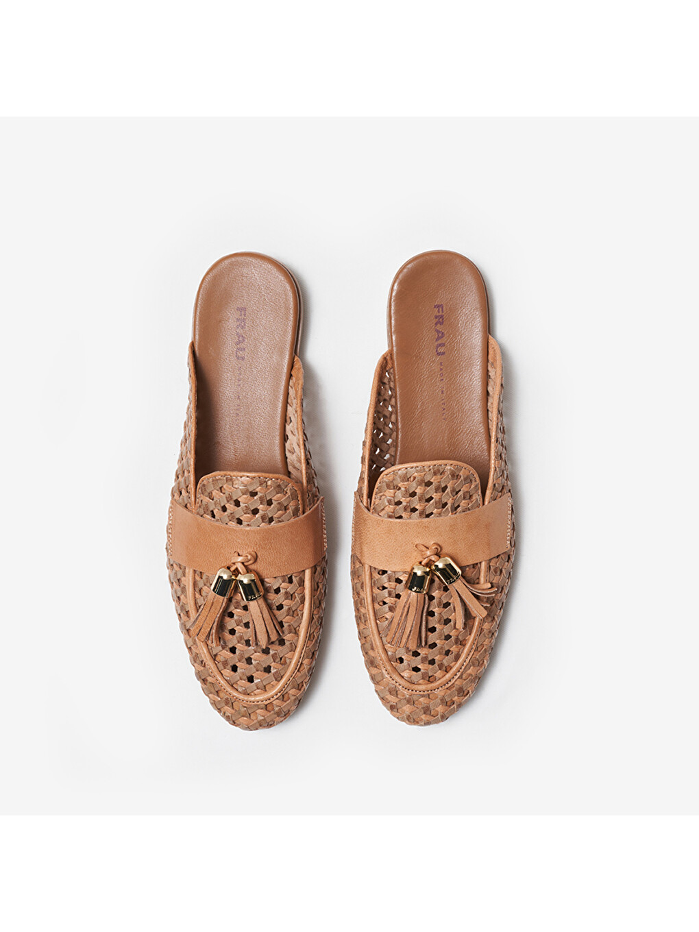 Sarı Kadın Terlik 95v7 Woven Leather Mules Wıth Tassels-4