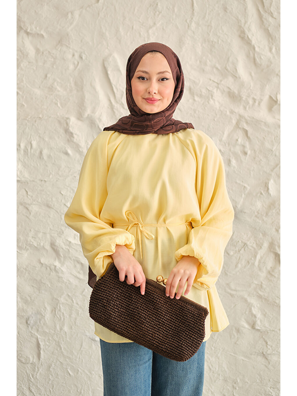 Kadın Bel Bağlamalı Tunik Sarı-1