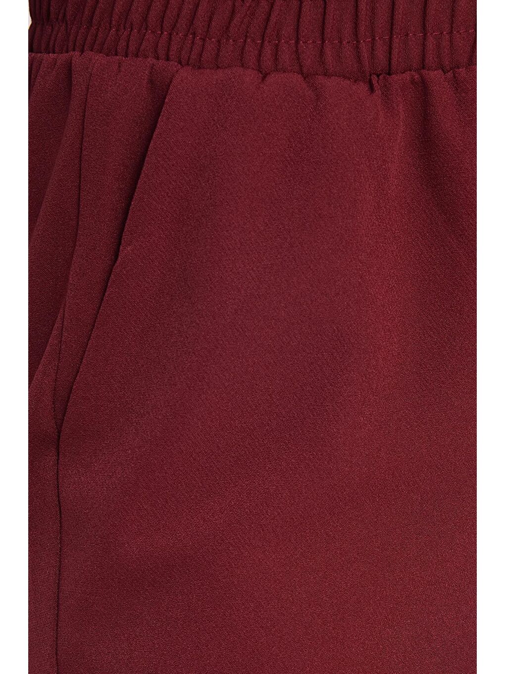 Kadın Relax Fit Rahat Kesim Yüksel Bel Dar Paça Beli Lastikli Bağcıklı Bordo Pantolon-5