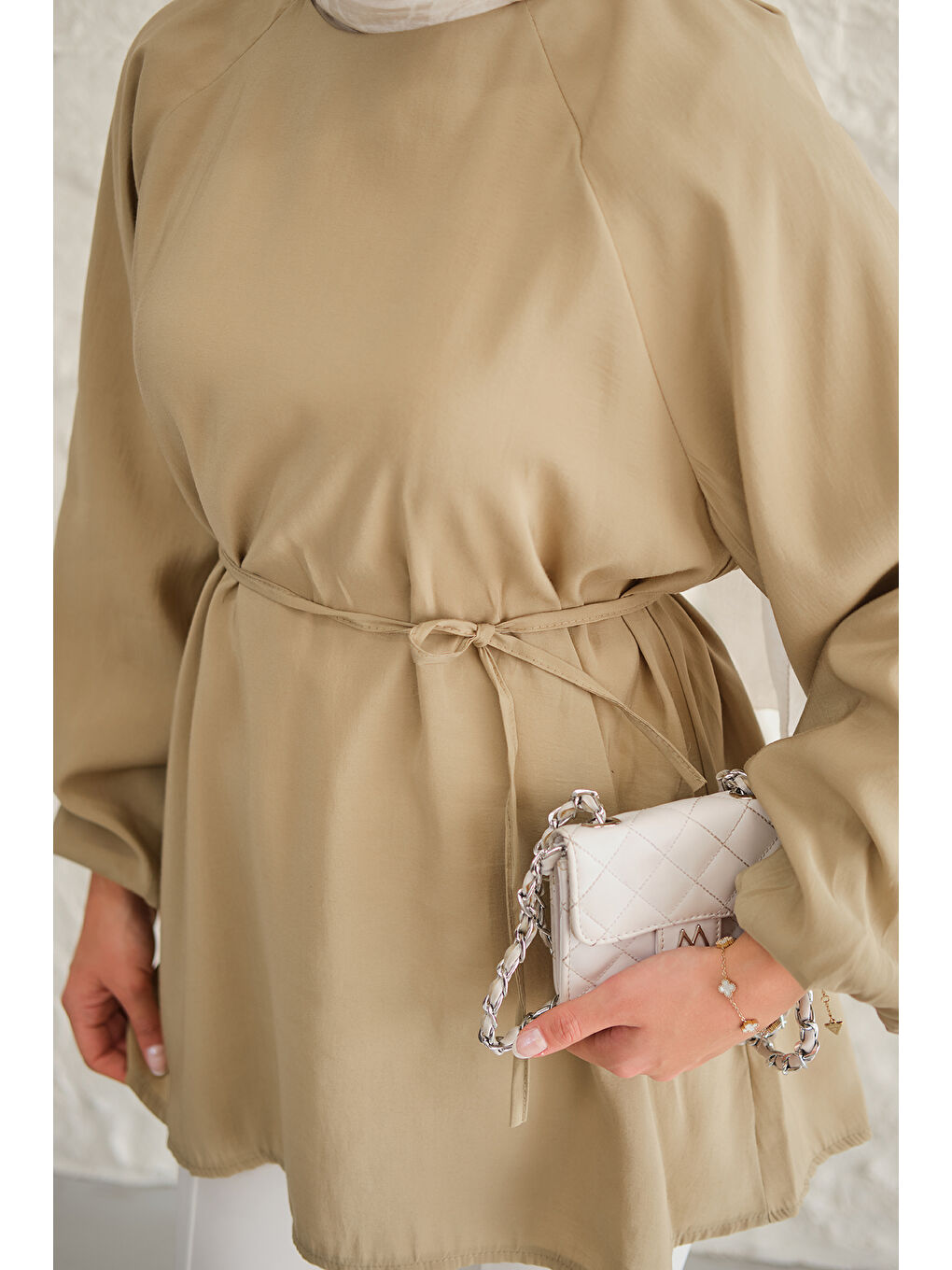 Kadın Bel Bağlamalı Tunik Küf Yeşil-4