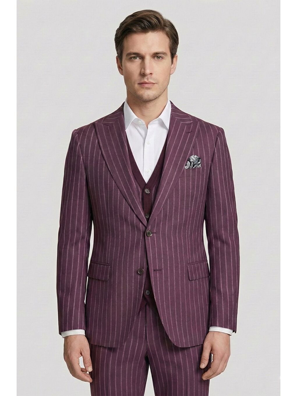 Giotelli Bordo Triko Yelekli 6 Drop Polyester Viskon Karışımlı Erkek Takım Elbise