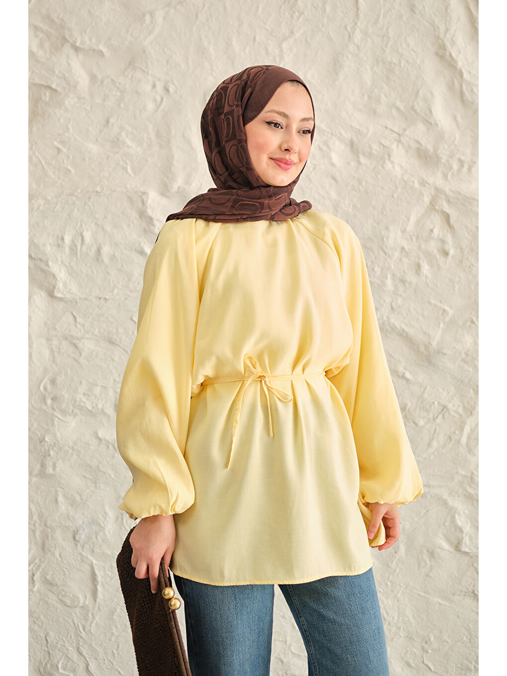 Kadın Bel Bağlamalı Tunik Sarı-2