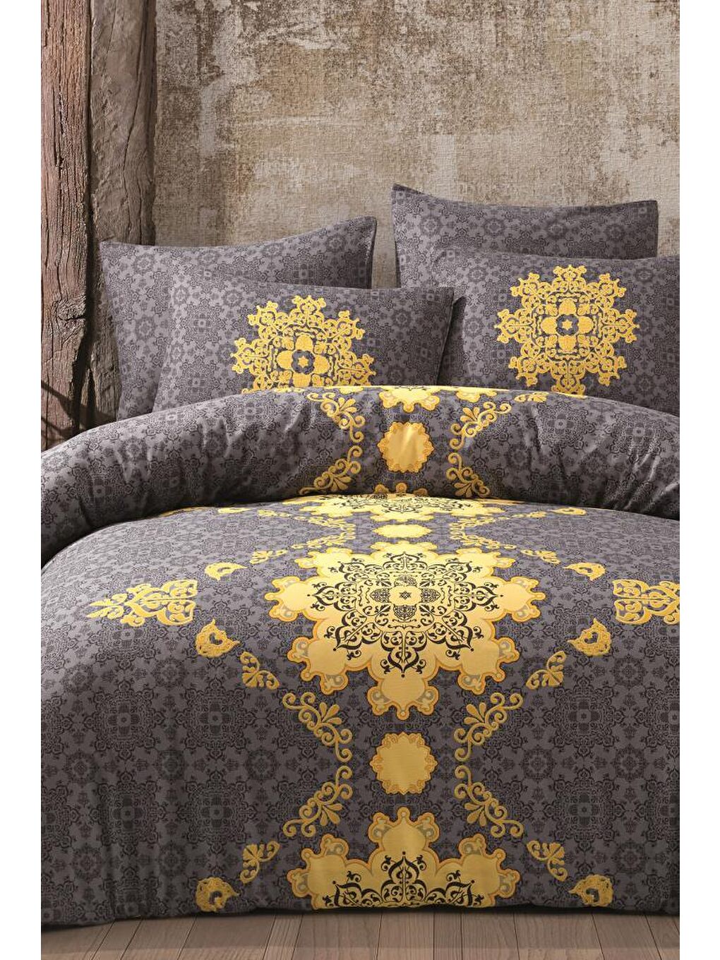 Saltanat %100 Pamuk Çift Kişilik Nevresim Takımı Sarı