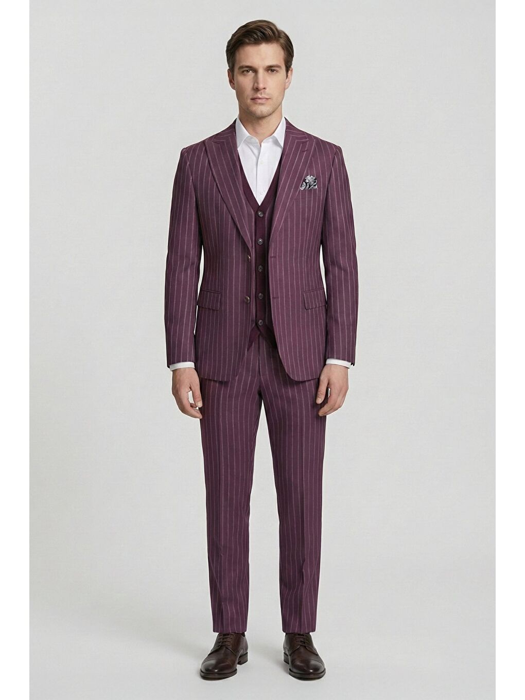 Giotelli Bordo Triko Yelekli 6 Drop Polyester Viskon Karışımlı Erkek Takım Elbise-1