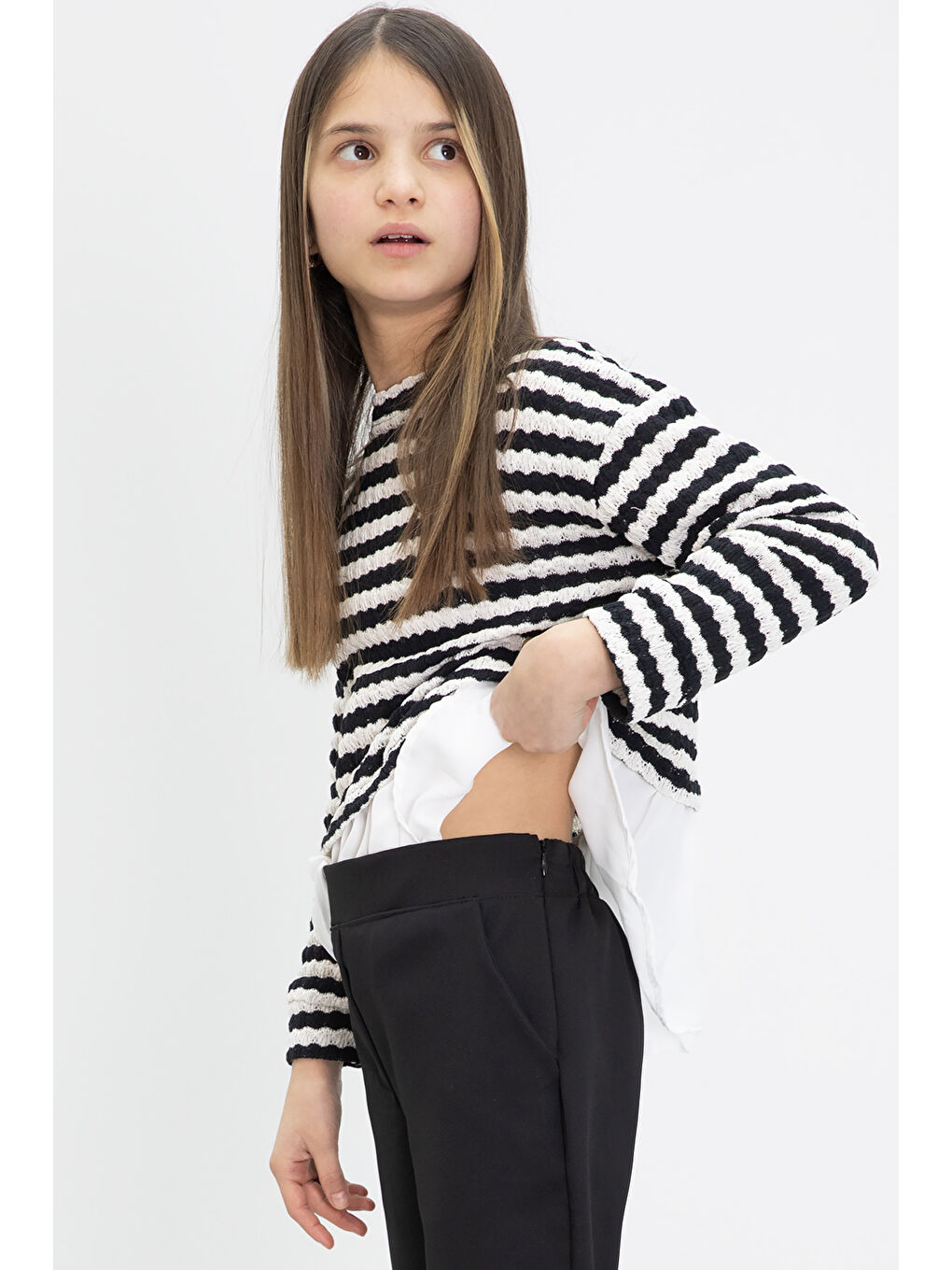 Siyah Çizgili Bluzlu İspanyol Paça Pantolonlu Kız Çocuk 2li Takım 19986-3