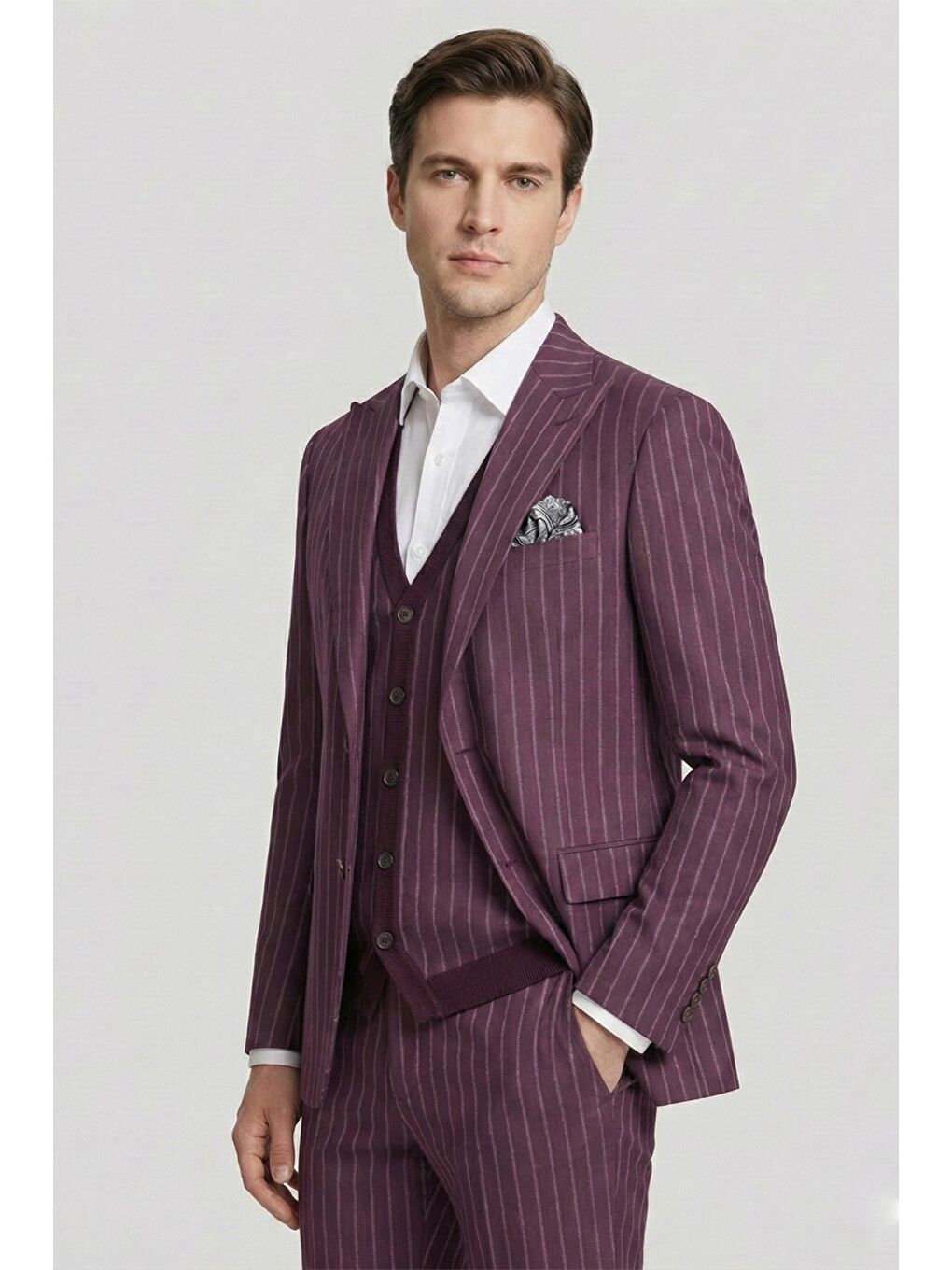 Giotelli Bordo Triko Yelekli 6 Drop Polyester Viskon Karışımlı Erkek Takım Elbise-2