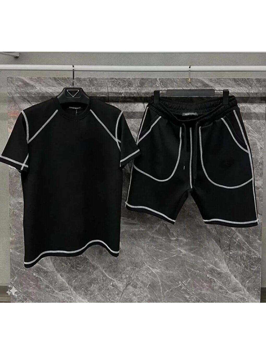 Unisex Karoyaka Dikişli Şortlu Takım - Siyah-2