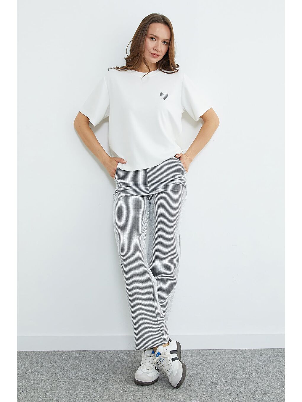 Gri Çizgili Bisiklet Yaka Cepli 2 Li Takım