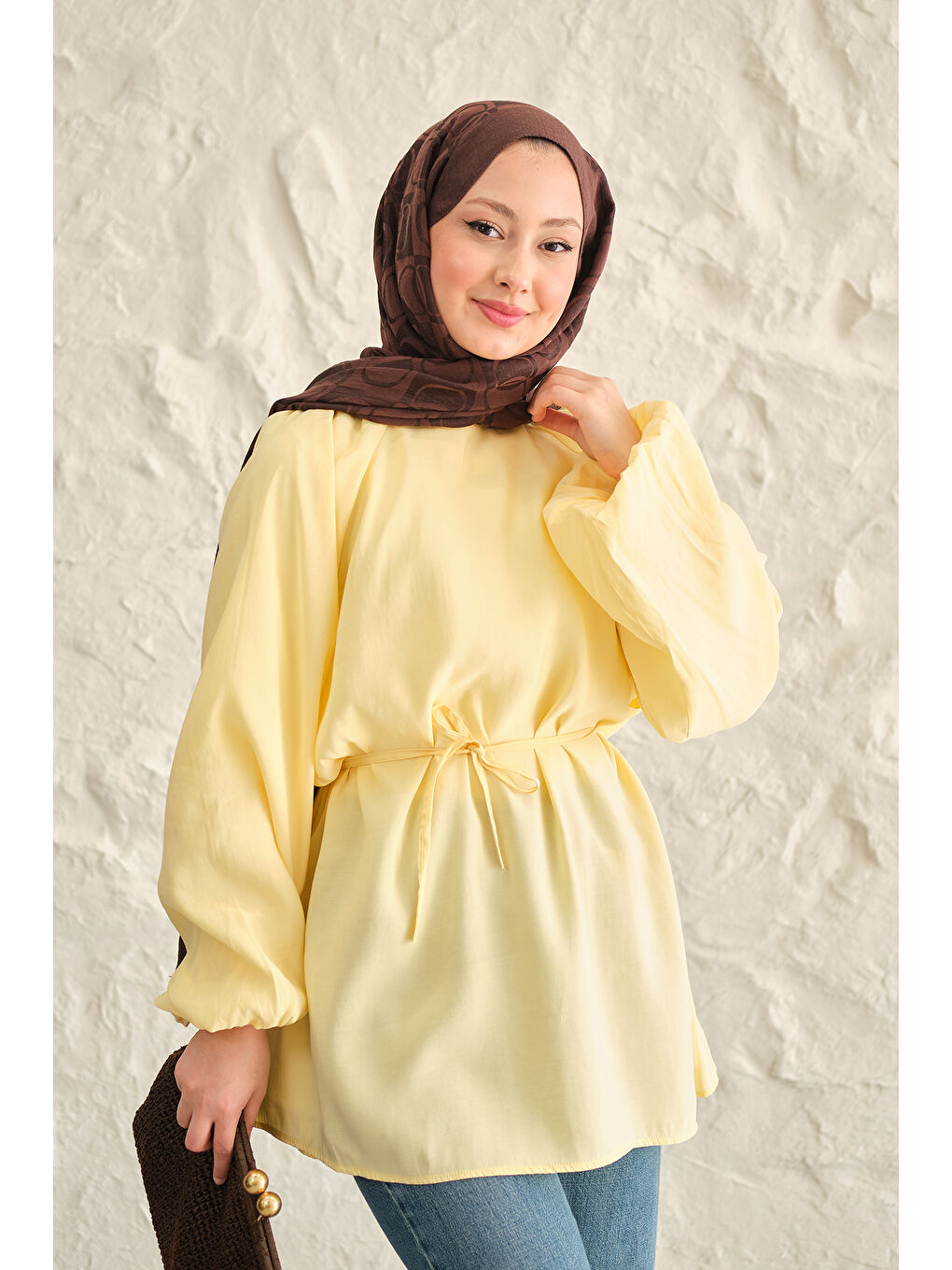 Kadın Bel Bağlamalı Tunik Sarı-3