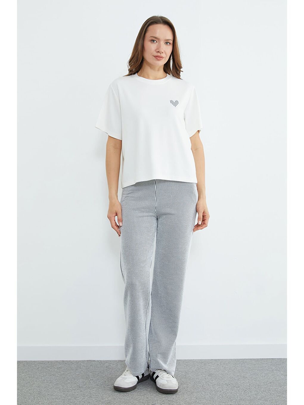 Gri Çizgili Bisiklet Yaka Cepli 2 Li Takım-1