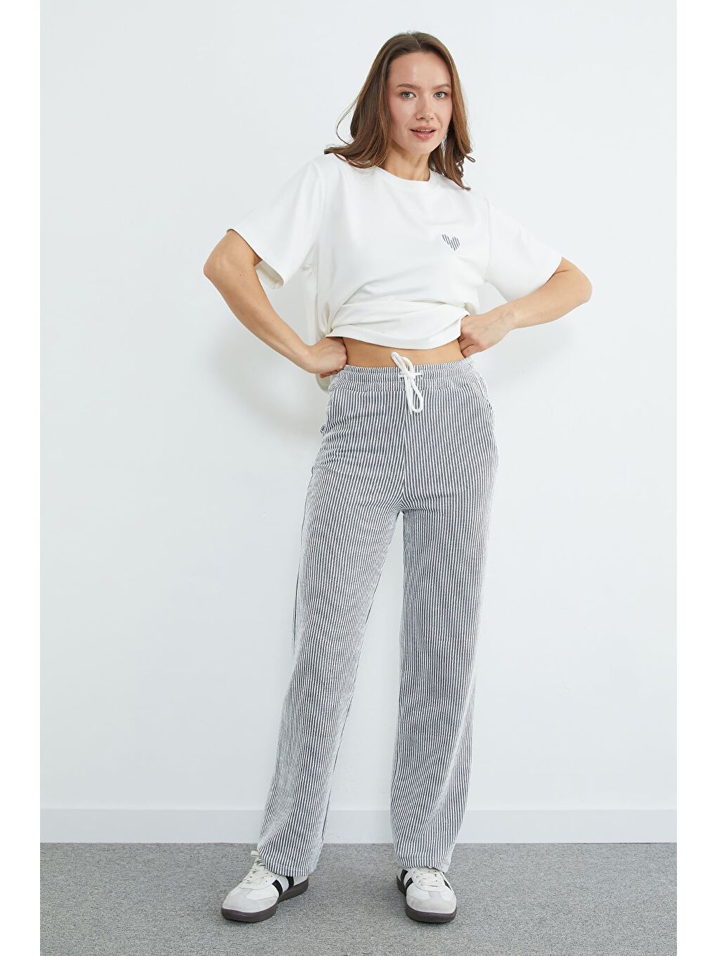 Gri Çizgili Bisiklet Yaka Cepli 2 Li Takım-2