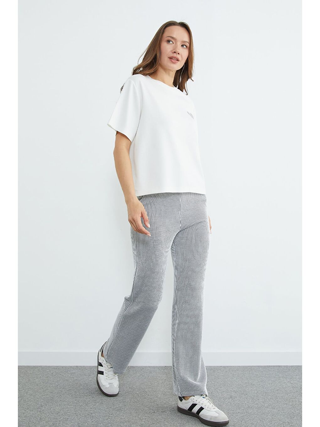 Gri Çizgili Bisiklet Yaka Cepli 2 Li Takım-3