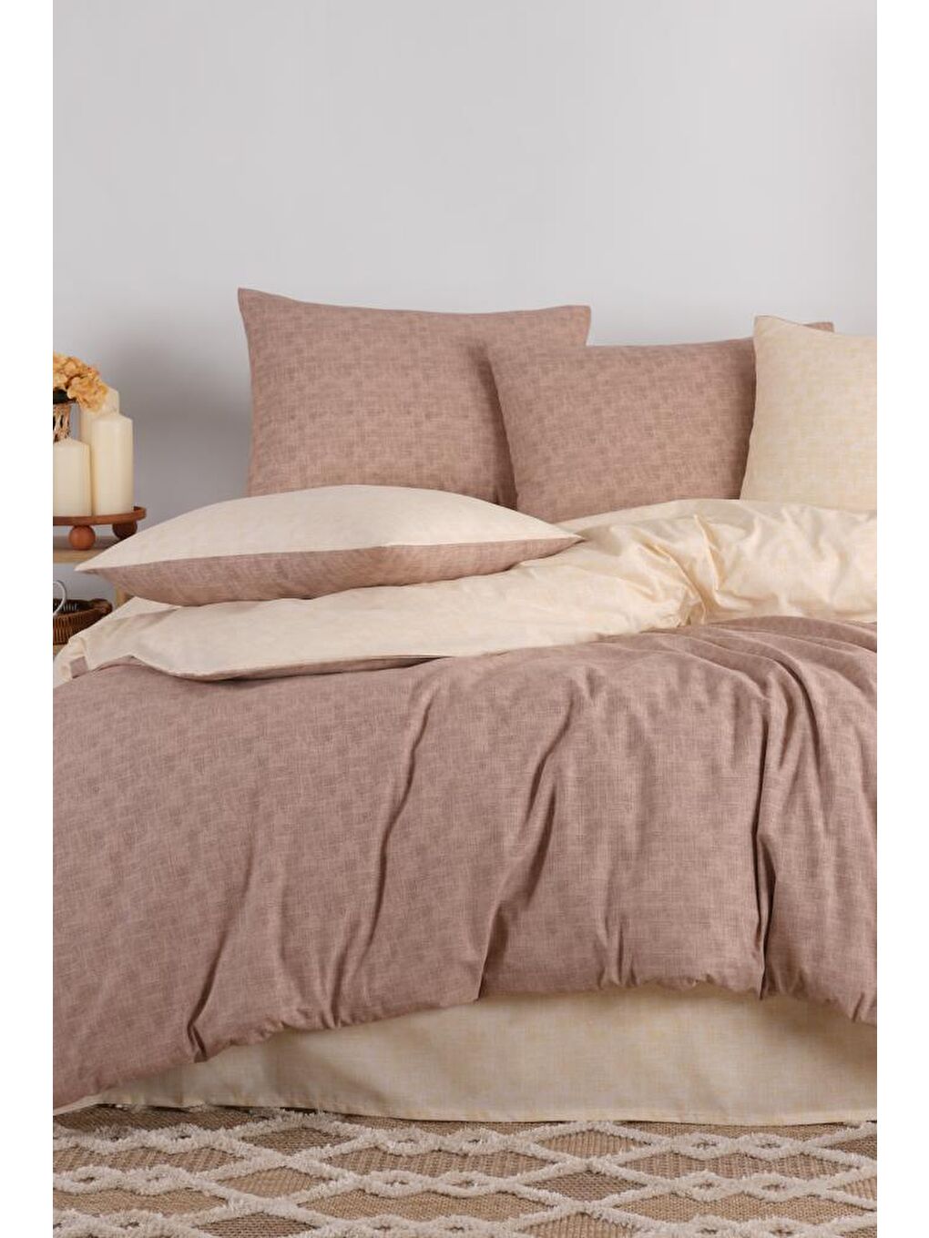 Kahverengi Serena 4 Parça %100 Pamuk Çift Kişilik Nevresim Takımı Cappucino