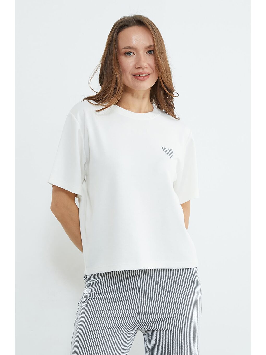 Gri Çizgili Bisiklet Yaka Cepli 2 Li Takım-4