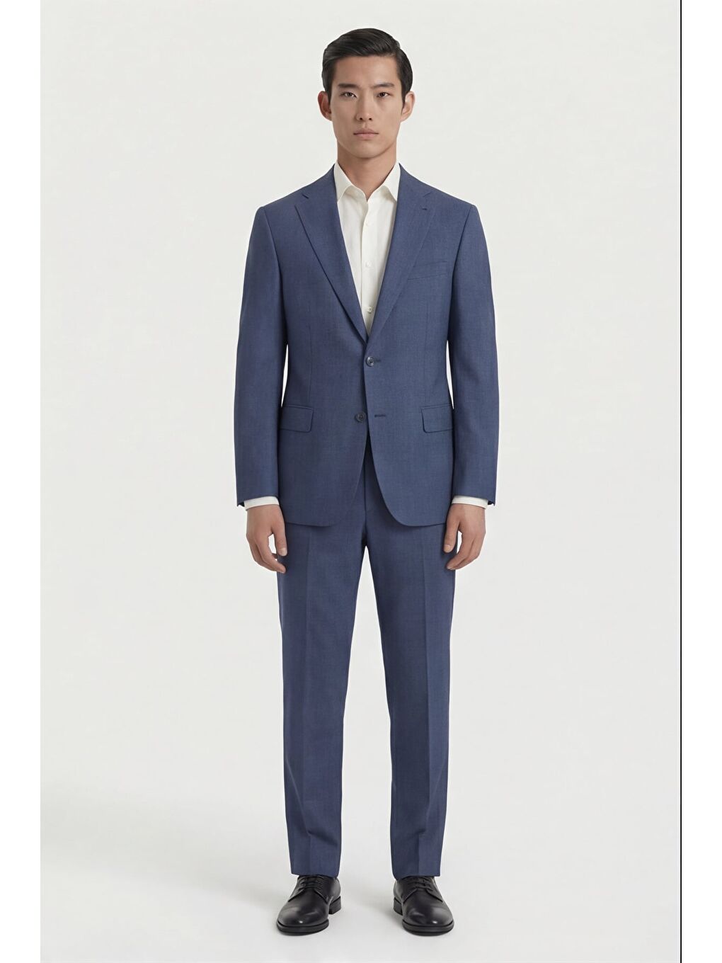 Erkek Yün Karışımlı 4 Drop Klasik Açık Lacivert Takım Elbise-1