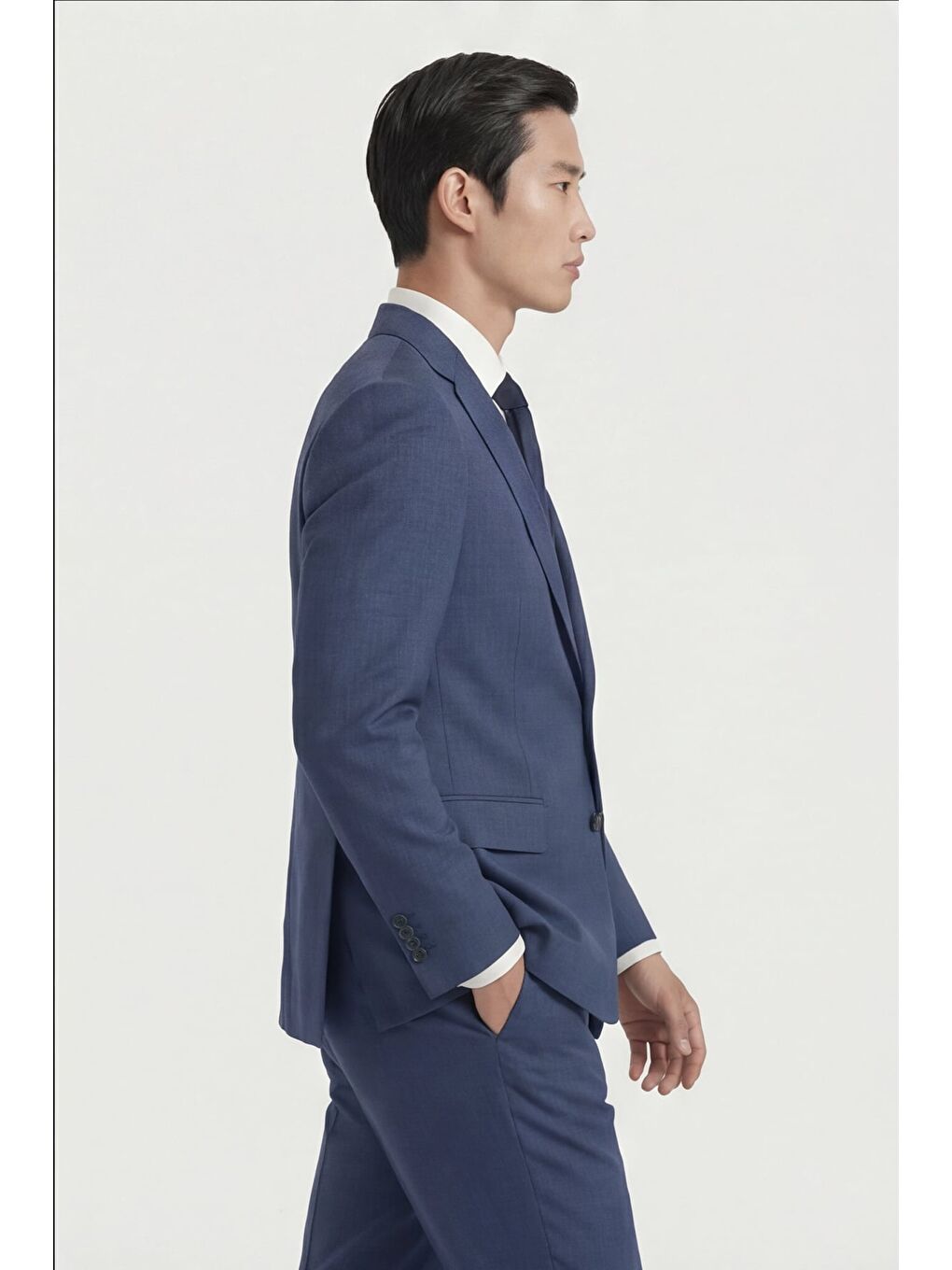 Erkek Yün Karışımlı 4 Drop Klasik Açık Lacivert Takım Elbise-2