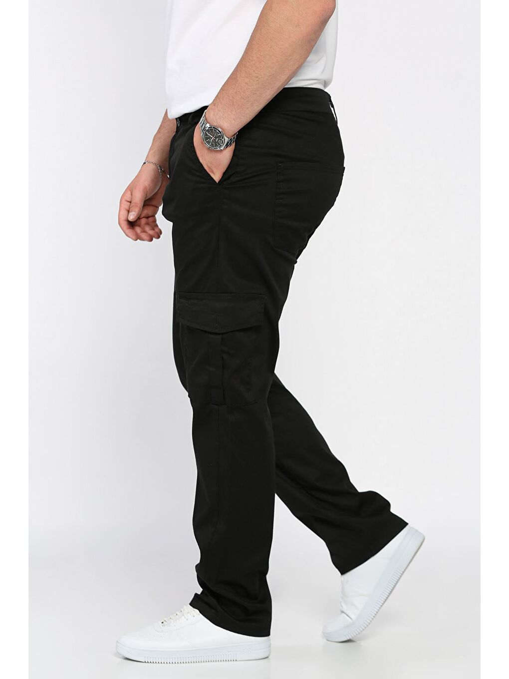 Siyah Erkek Kargo Cepli Düz Paça Pantolon-1
