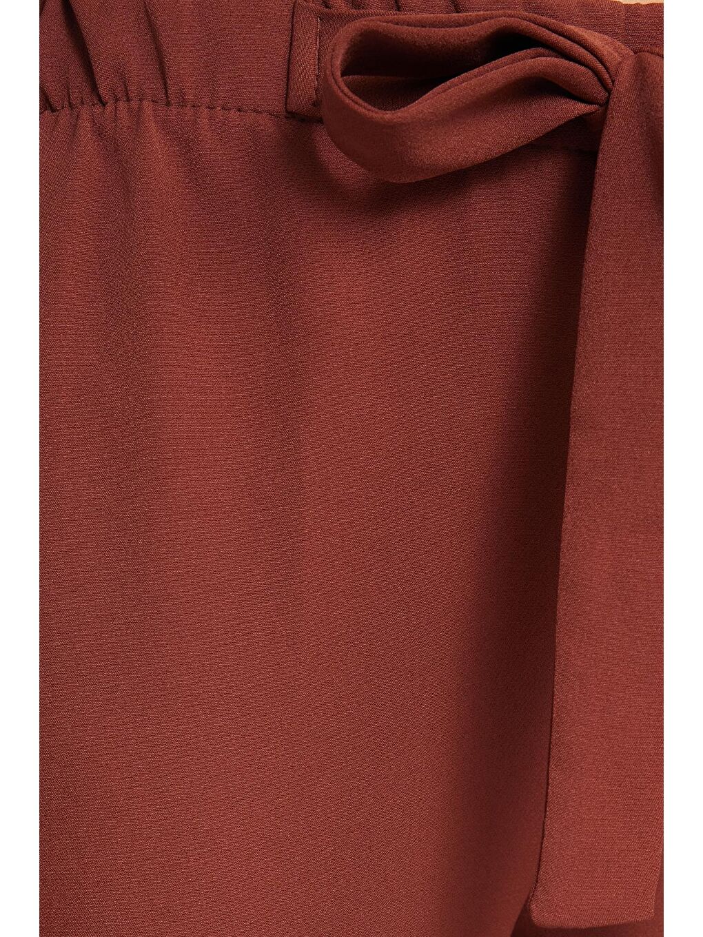 Kadın Relax Fit Rahat Kesim Lastikli Kuşak Bağlamalı Geniş Paça Kahverengi Pantolon-5