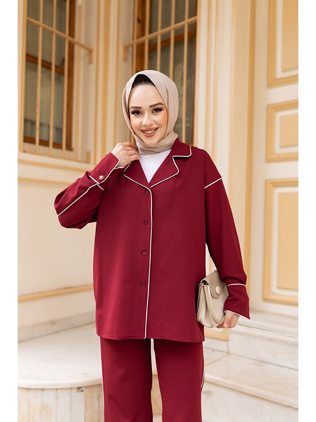 Kadın Çizgi Detay İkili Takım Bordo-1