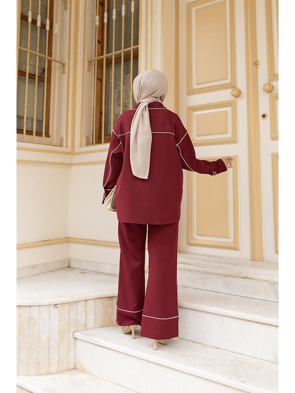 Kadın Çizgi Detay İkili Takım Bordo-3
