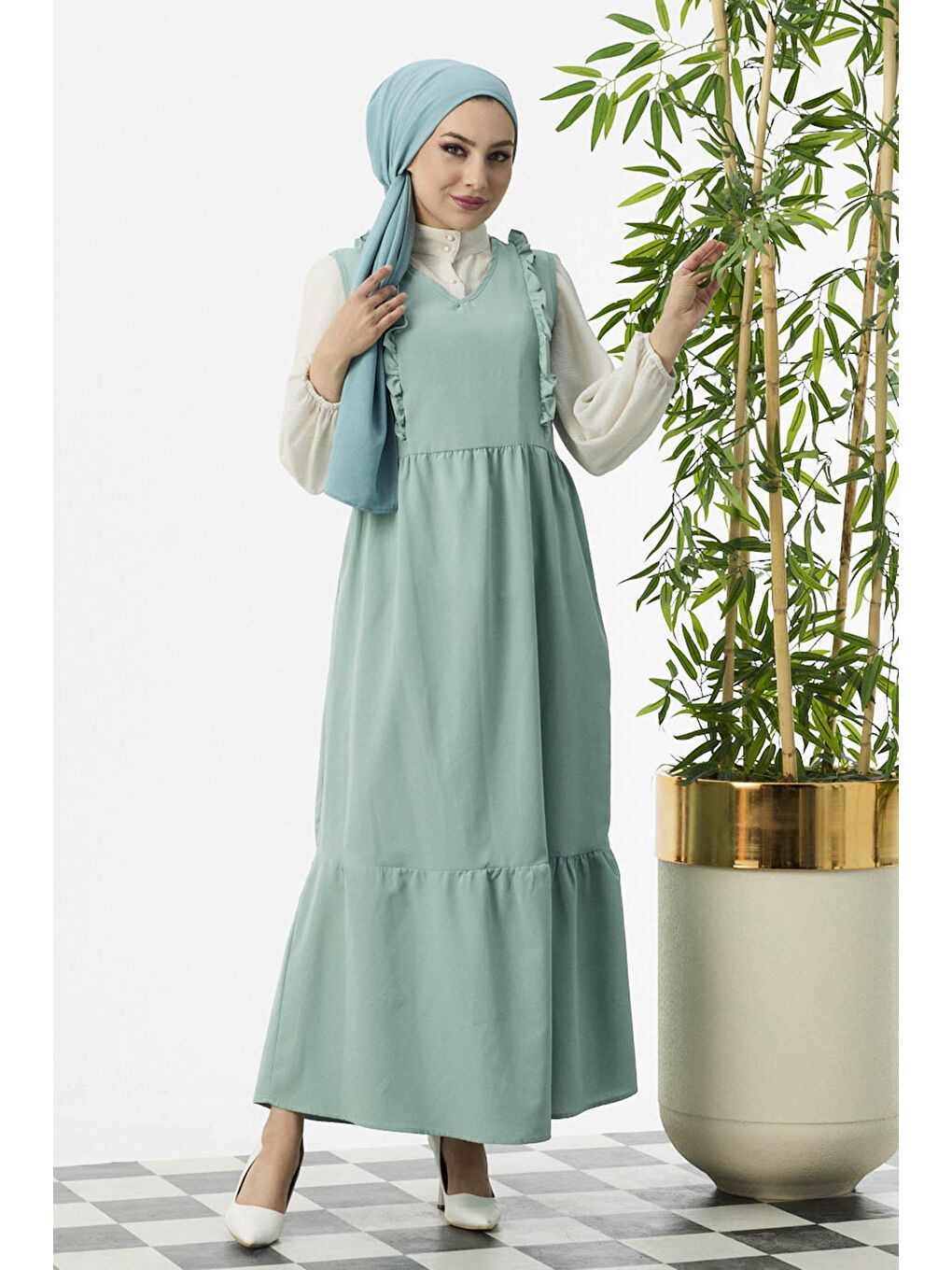 V Yaka Kadın Yeşil Jıle - 3590