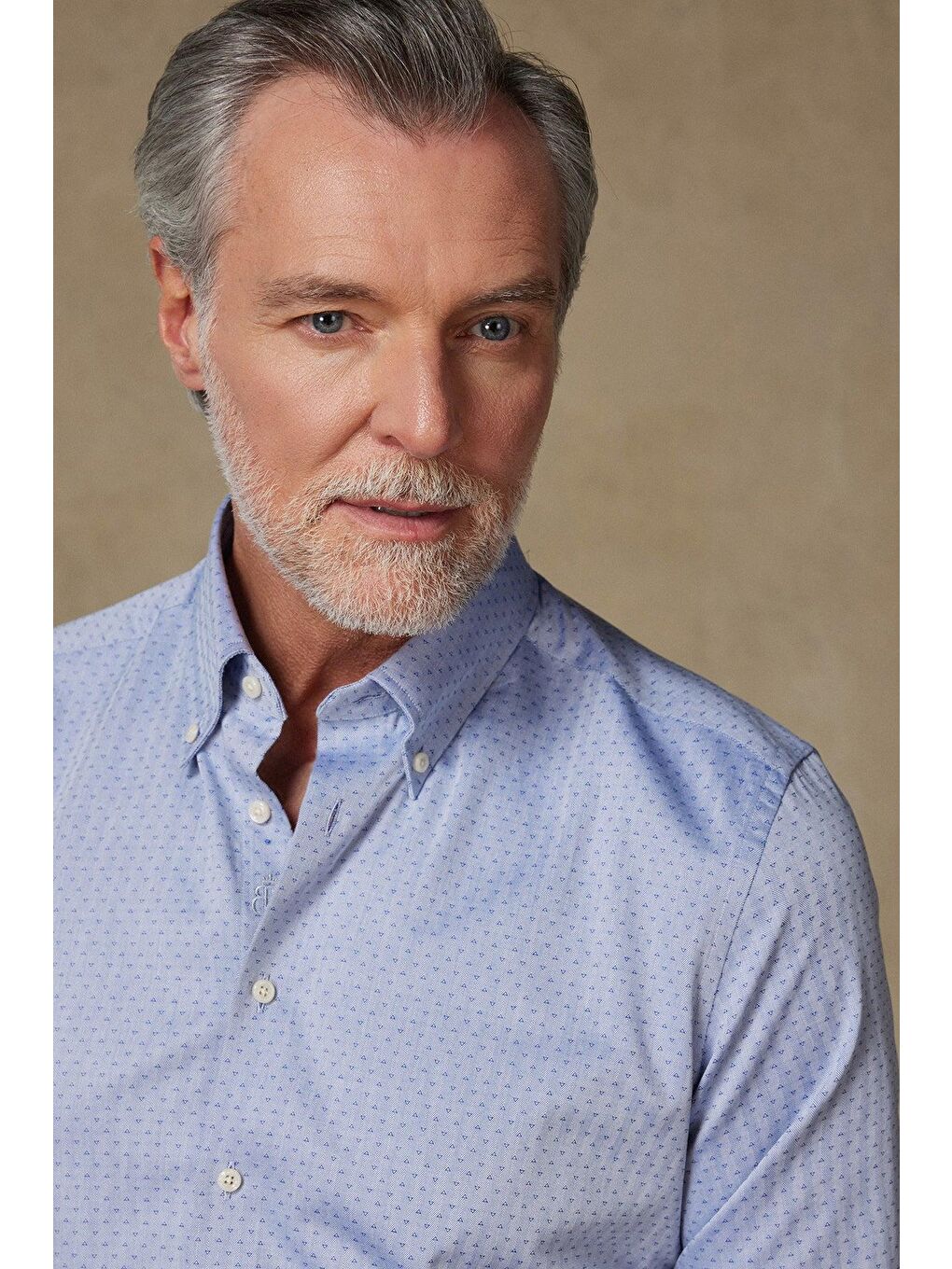 Carlo Armür Pamuklu Slim Fit Mavi Düğmeli Yaka Erkek Baskılı %100 Pamuk Gömlek-3