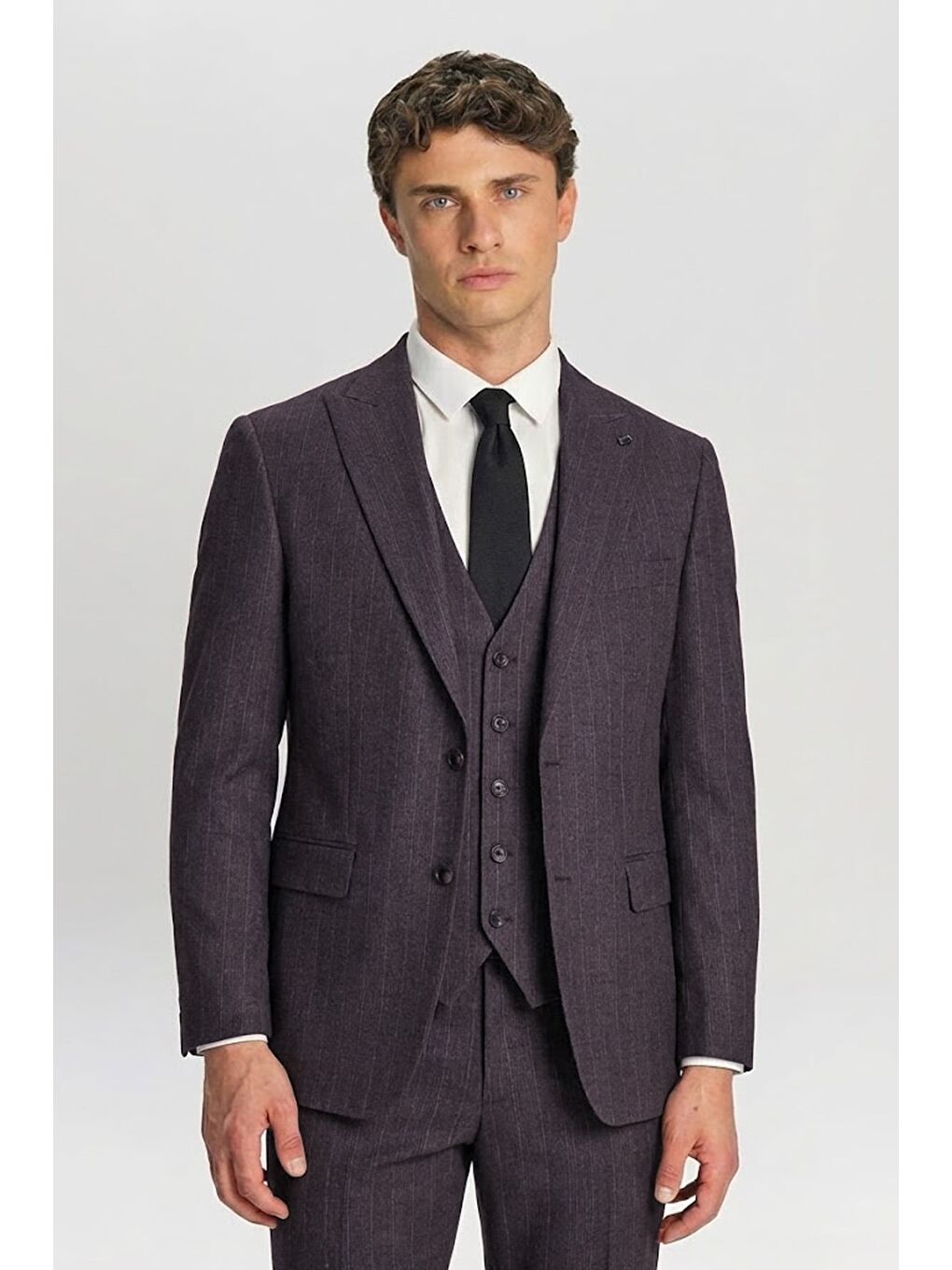 Giotelli Bordo Yelekli Çizgili Mono Yaka Roma Kalıp 8 Drop Tam Astarlı Erkek Takım Elbise Rm