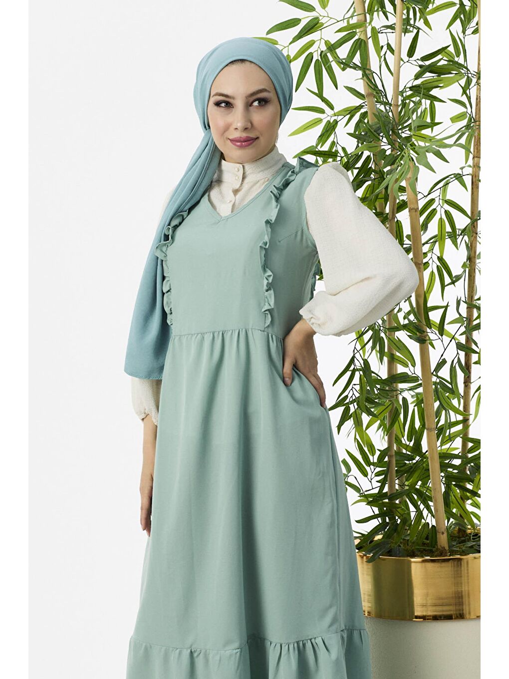 V Yaka Kadın Yeşil Jıle - 3590-1