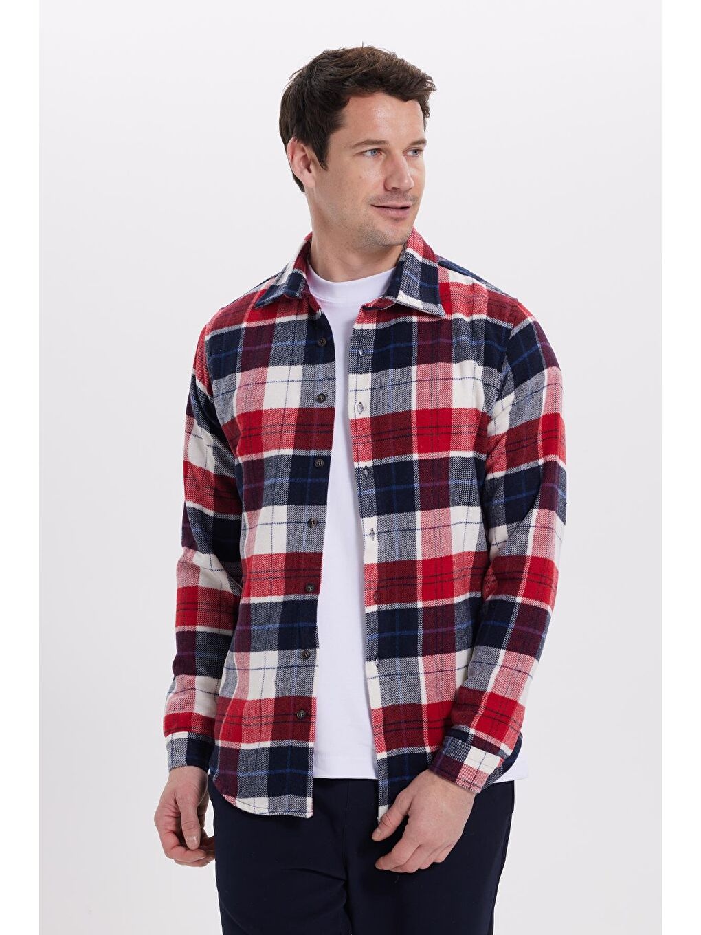 Kırmızı Erkek Slim Fit Dar Kesim Kareli Kışlık Oduncu Gömlek-1