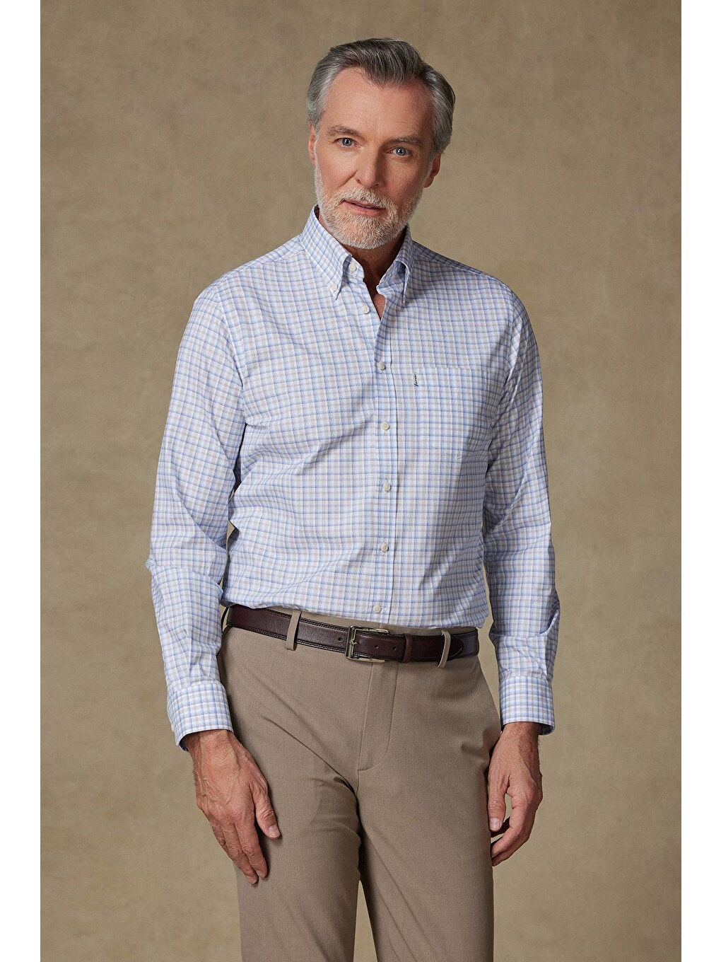 Aldo Poplin Pamuklu Comfort Fit Açık Mavi Düğmeli Yaka Erkek Kareli %100 Pamuk Gömlek