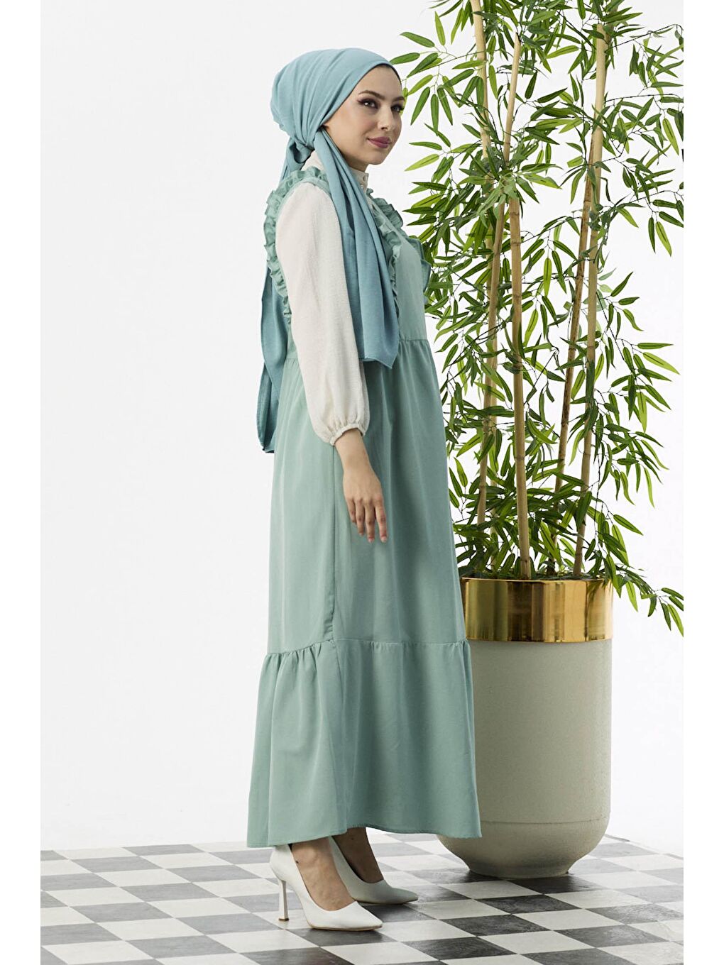 V Yaka Kadın Yeşil Jıle - 3590-2