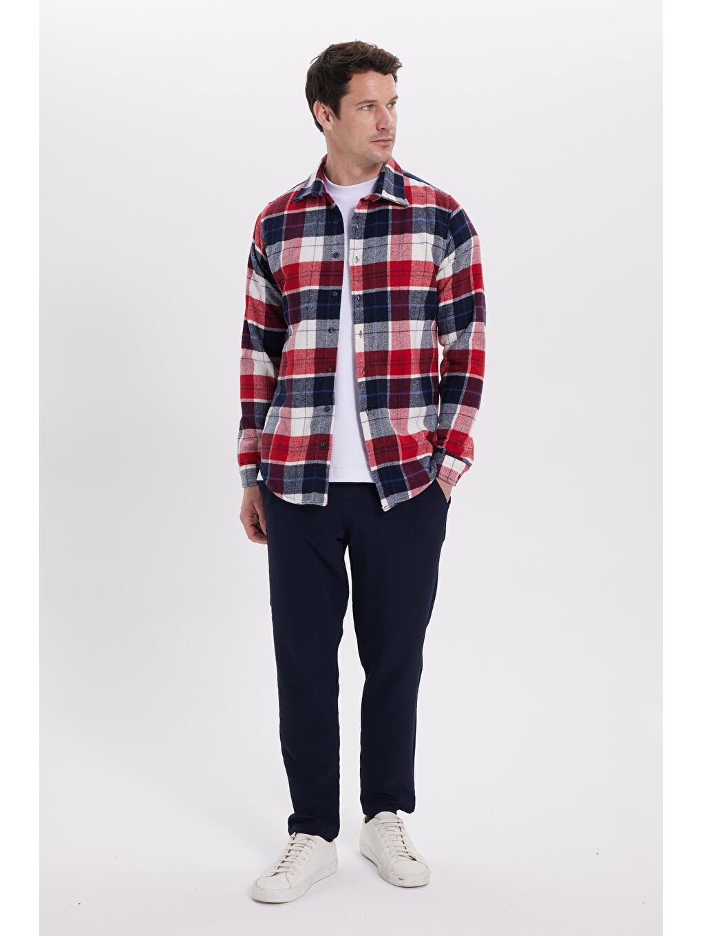 Kırmızı Erkek Slim Fit Dar Kesim Kareli Kışlık Oduncu Gömlek-3