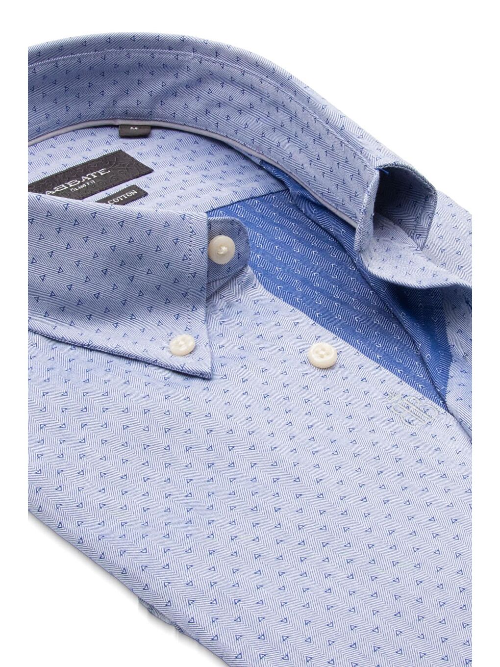 Carlo Armür Pamuklu Slim Fit Mavi Düğmeli Yaka Erkek Baskılı %100 Pamuk Gömlek-5