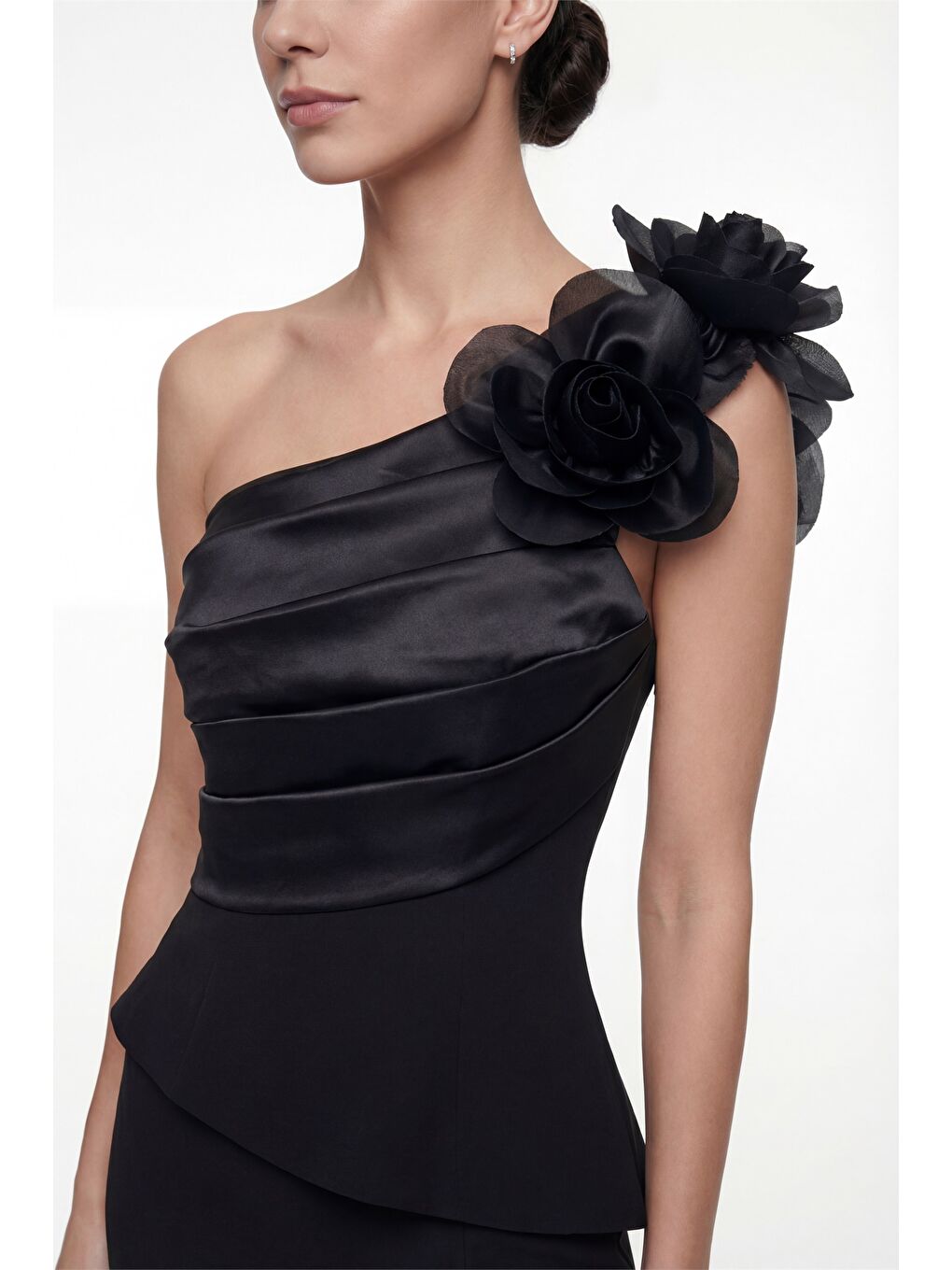 Kadın Siyah Çiçek Detaylı Midi Söz Nişan Nikah Abiye Elbise-2