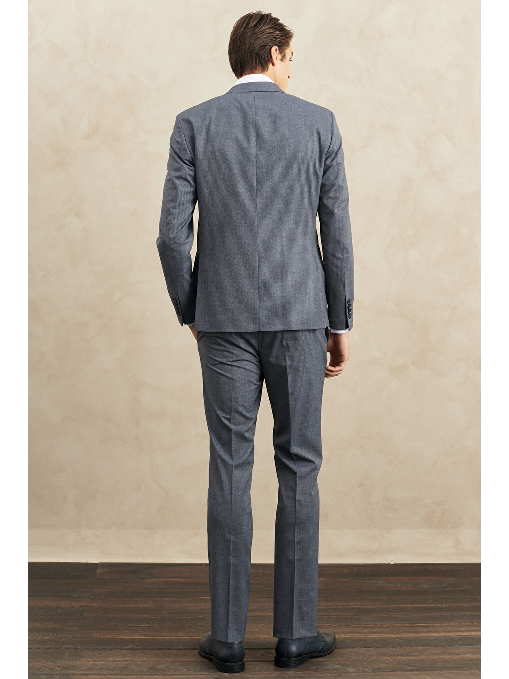 Erkek Lacivert-Gri Ekstra Slim Fit Kırlangıç Yaka Kareli Klasik Takım Elbise-6