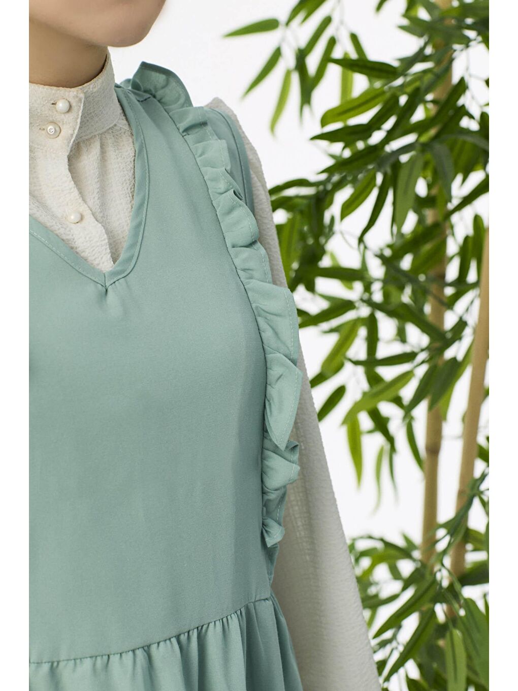 V Yaka Kadın Yeşil Jıle - 3590-4