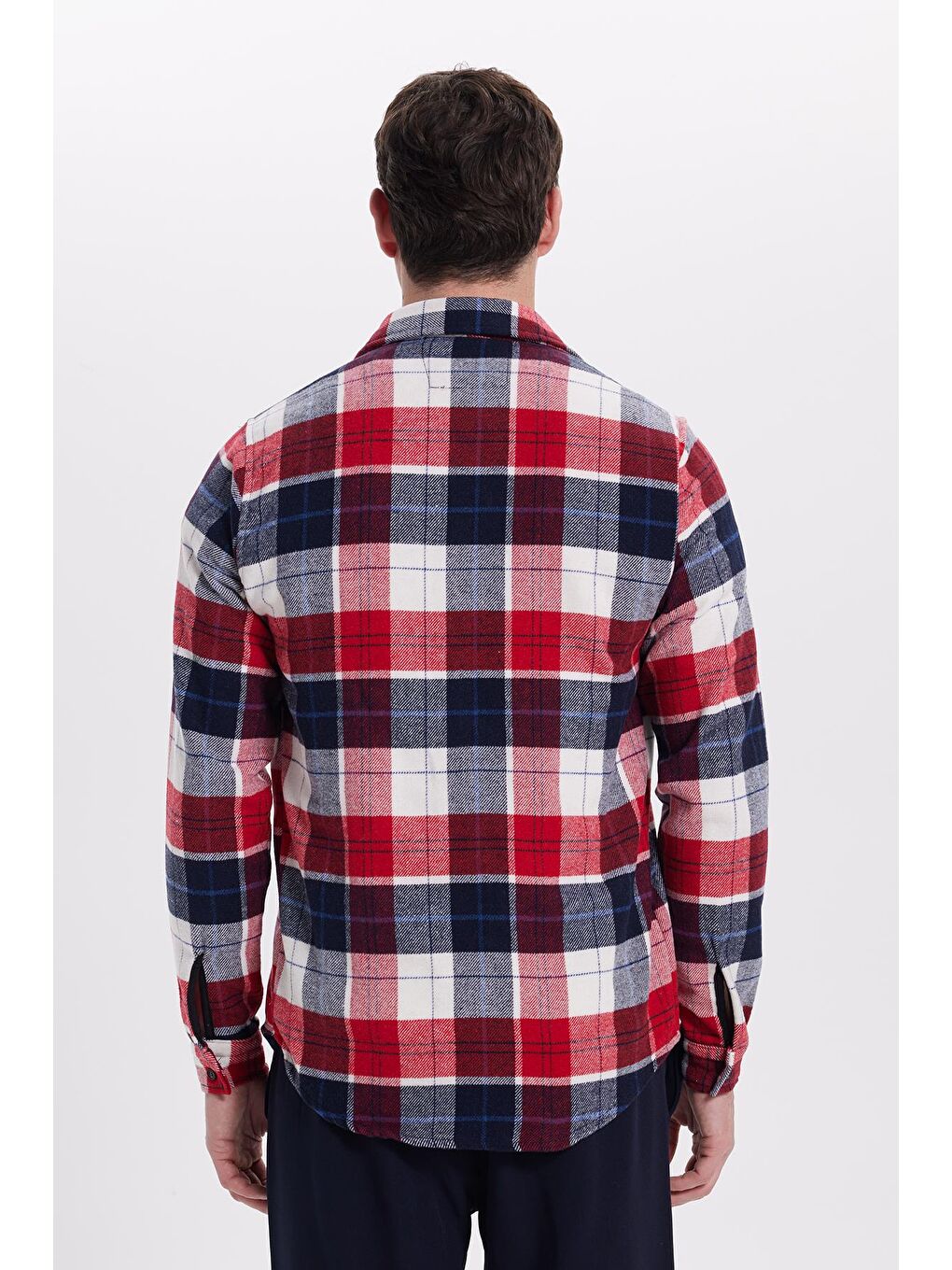 Kırmızı Erkek Slim Fit Dar Kesim Kareli Kışlık Oduncu Gömlek-6