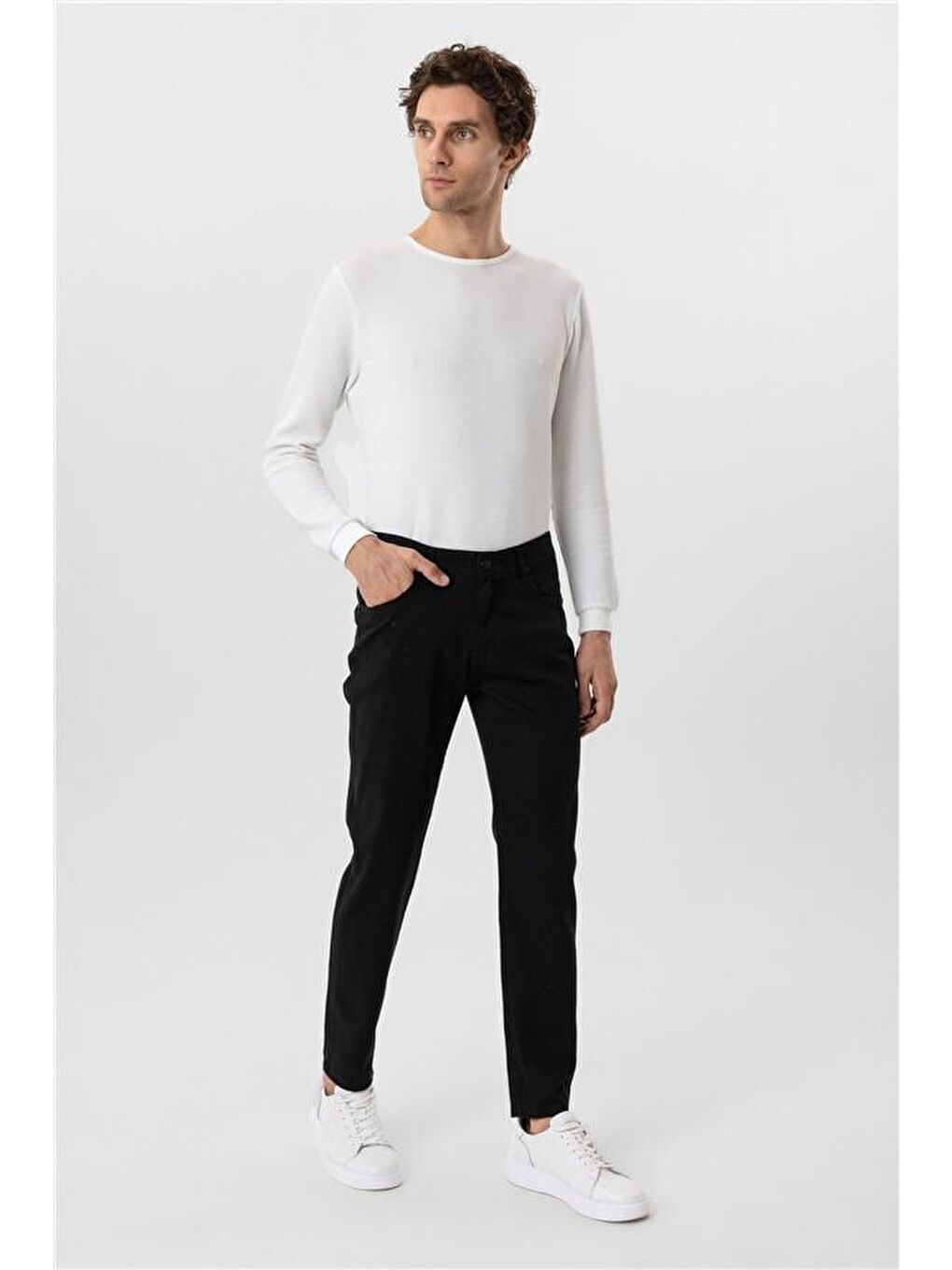 Siyah Regular Armürlü Pantolon-2