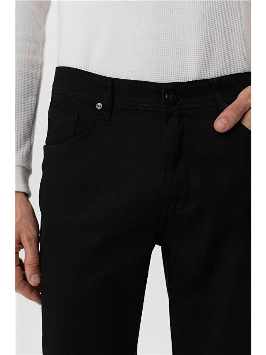 Siyah Regular Armürlü Pantolon-3