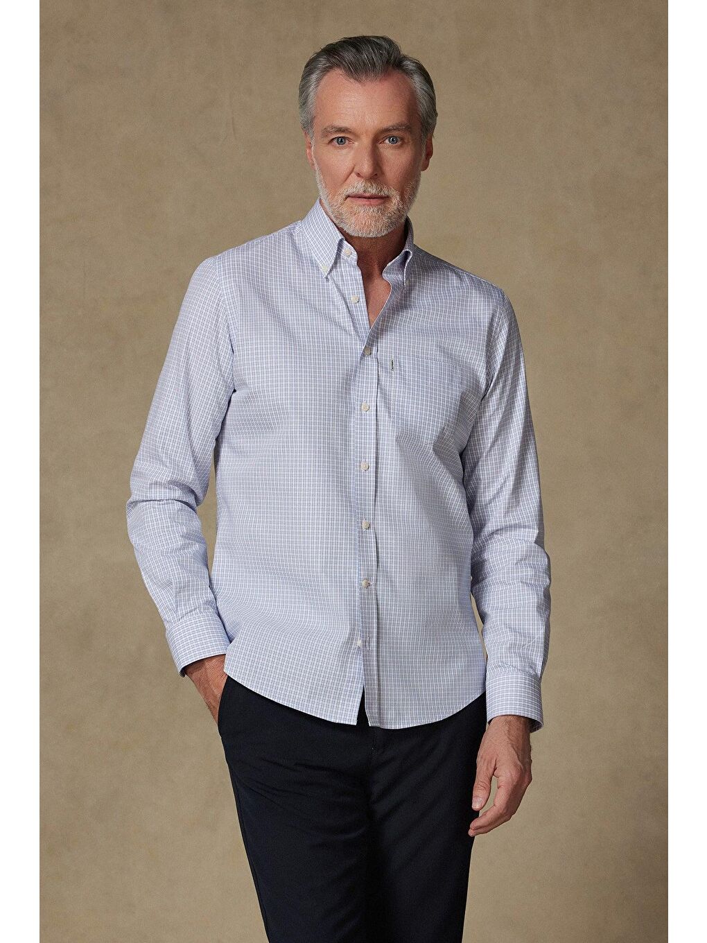 Aldo Poplin Pamuklu Comfort Fit Açık Mavi Düğmeli Yaka Erkek Kareli %100 Pamuk Gömlek