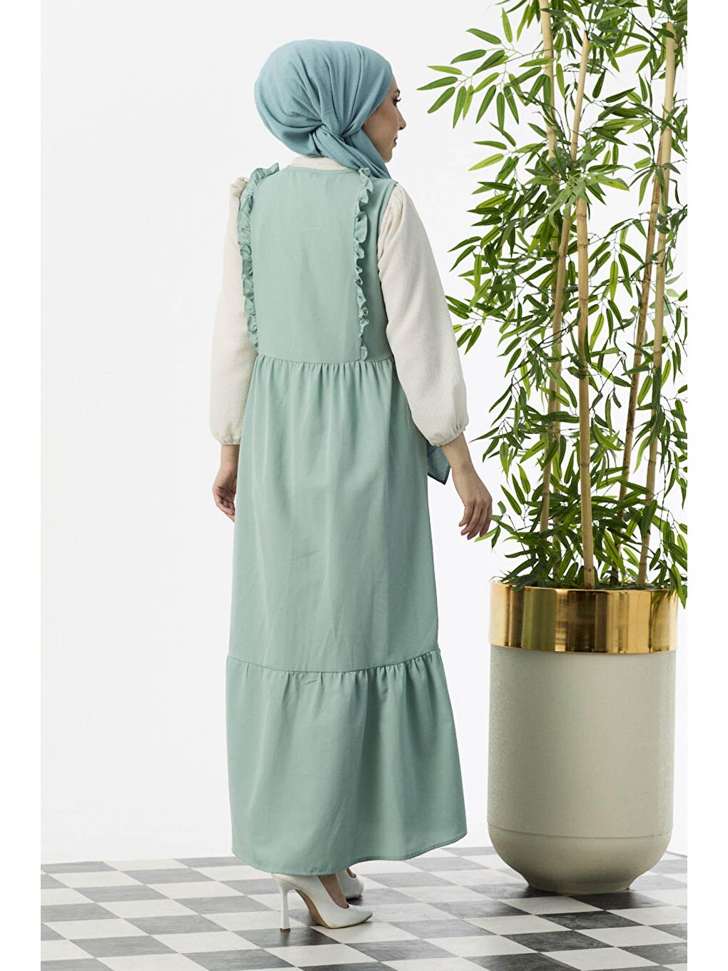 V Yaka Kadın Yeşil Jıle - 3590-5