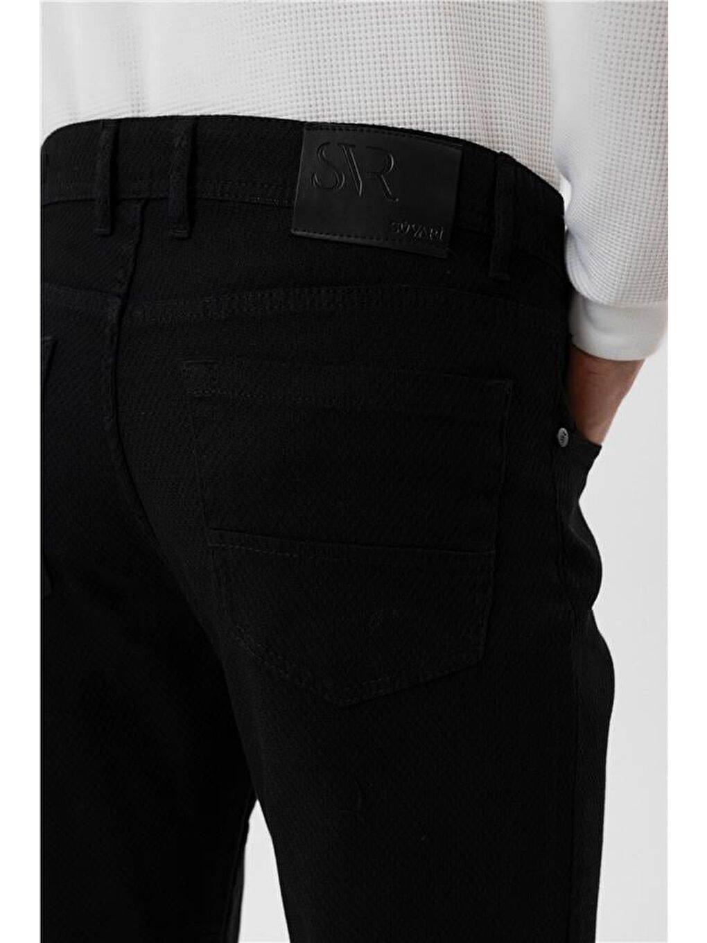 Siyah Regular Armürlü Pantolon-4